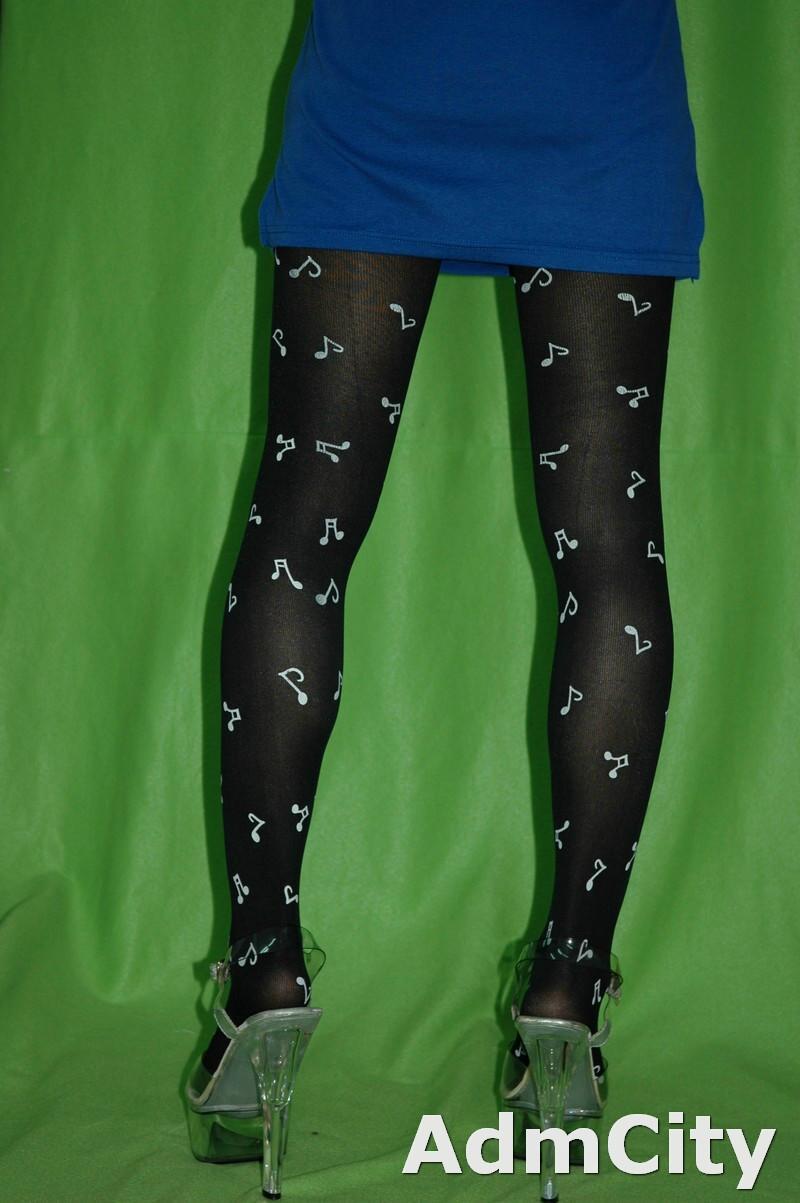 Admcity opaque spandex pantyhose tights with musical notes print black