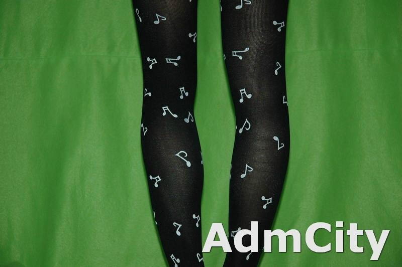 Admcity opaque spandex pantyhose tights with musical notes print black